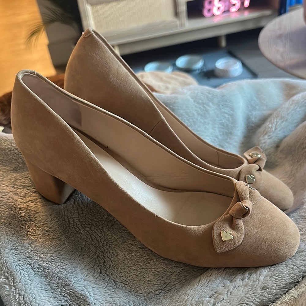 Kate Spade Tan Suede Bow Block Heels